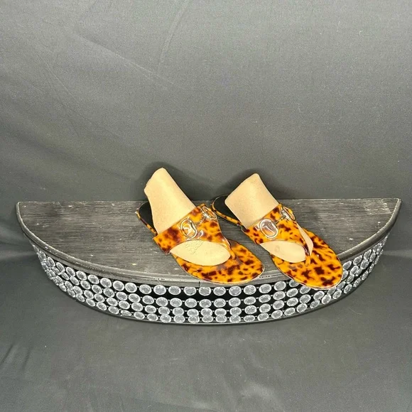 Gucci Tortoise Shell Patent Leather Horsebit Thong Sandals, Size 9 - Picture 5 of 11